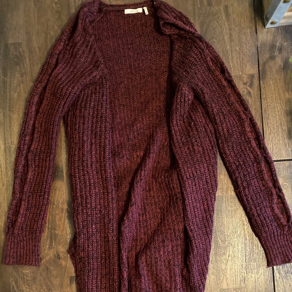 Maroon Open Sleeve Cardigan - Long